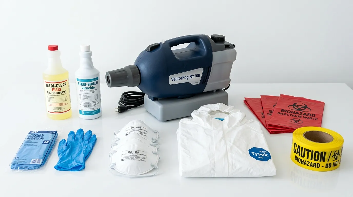 Professional biohazard remediation crew working in Portage Lakes